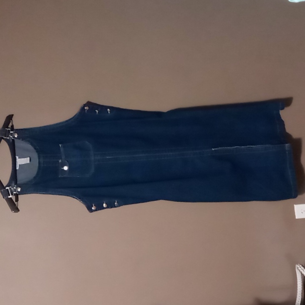 Cambridge Spirit "Overall Bib" Style Denim Maxi Dress w Front Slit XL